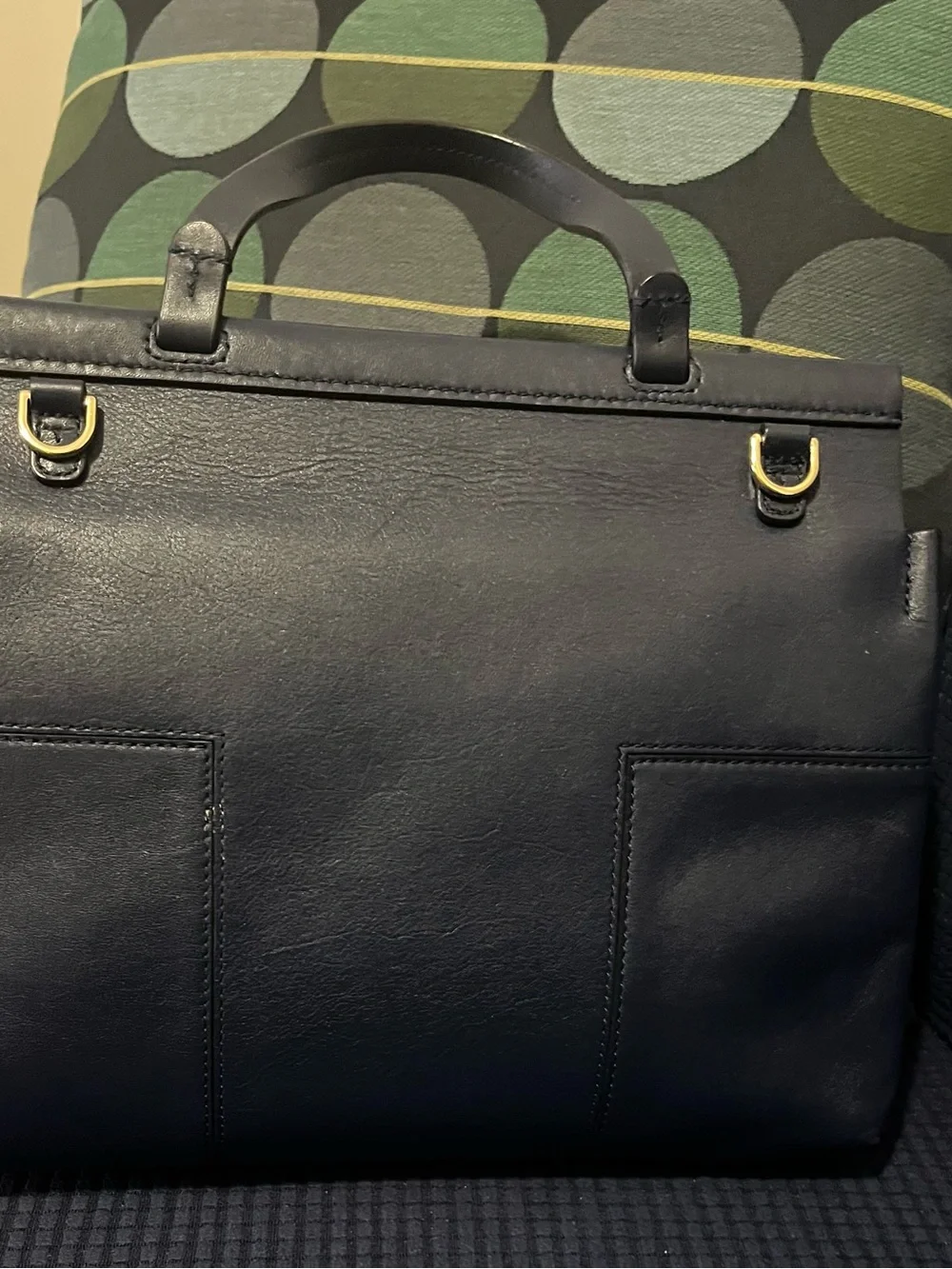 Tory Burch Navy Leather Structured Top-Handle Purse.